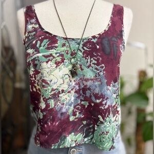 Love Squared Multicolor Abstract Silky Cropped Tank Top